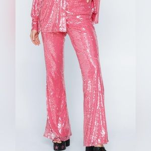 Nasty Gal Flared Sequin Pink Pants